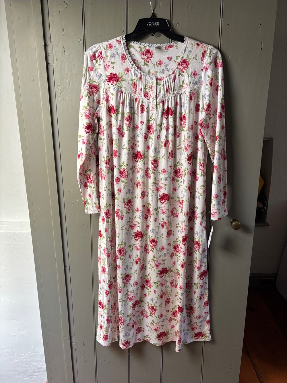 Charter Club White Nightgown with Pink Rose Print